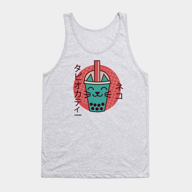 Boba Cat Drinking Boba Kitten Kawaii Japanese Kitty Retro Tank Top by PodDesignShop